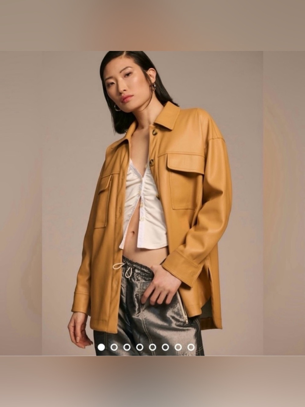 Anthropologie Maeve Faux Leather Shirt Jacket color neutral size medium